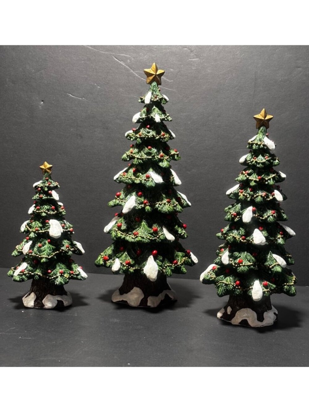 Home Interiors Homco Resin Christmas Trees Set Of 3 Decorative Holiday Décor VTG